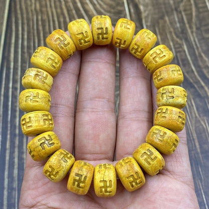 Natural 14mm Swastika Bead Bracelet Single Circle Buddhist Mala Ethnic Jewelry