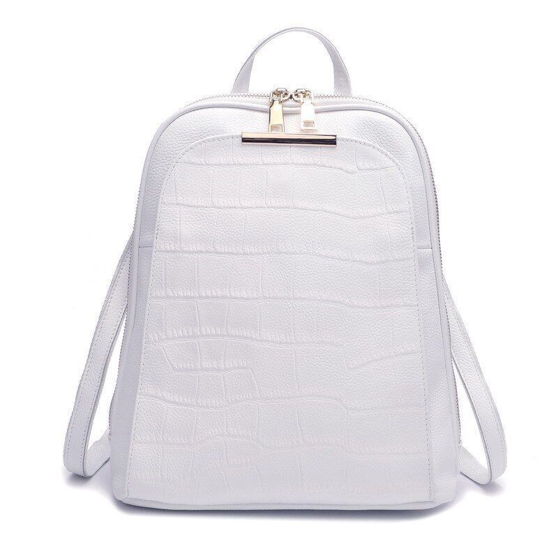 Genuine Cow Leather Everyday White Silver Backpack Book Bags 25x32x11CM Red/Blue