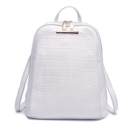 Genuine Cow Leather Everyday White Silver Backpack Book Bags 25x32x11CM Red/Blue
