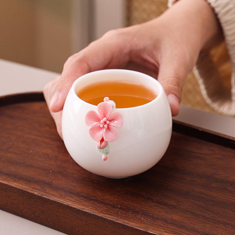 Handmade Flower White Porcelain Master Tea Cup 120ml Gift for Women