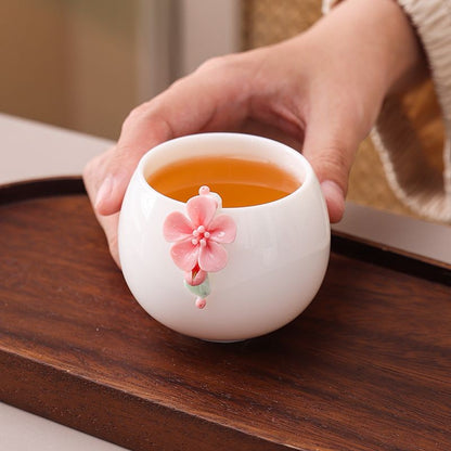 Handmade Flower White Porcelain Master Tea Cup 120ml Gift for Women