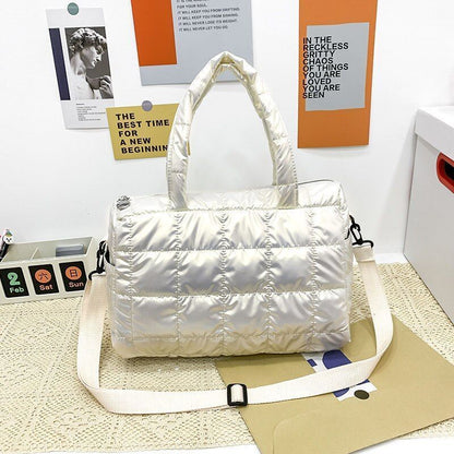 Large Shoulder Bag Waterproof Nylon Purse Pad Cotton Feather Down Shoulder Bag