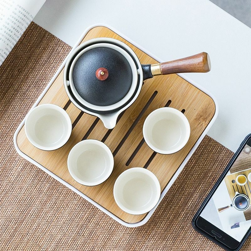 Chinese Automatic Rotating Kung Fu Tea Ceremony Set For Home Portable Drinkware
