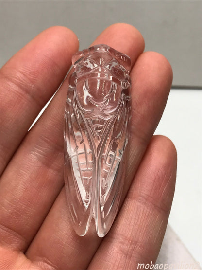 New Natural Quartz Crystal Carved Cicada Gems Pendant Necklace Reiki Jewelry