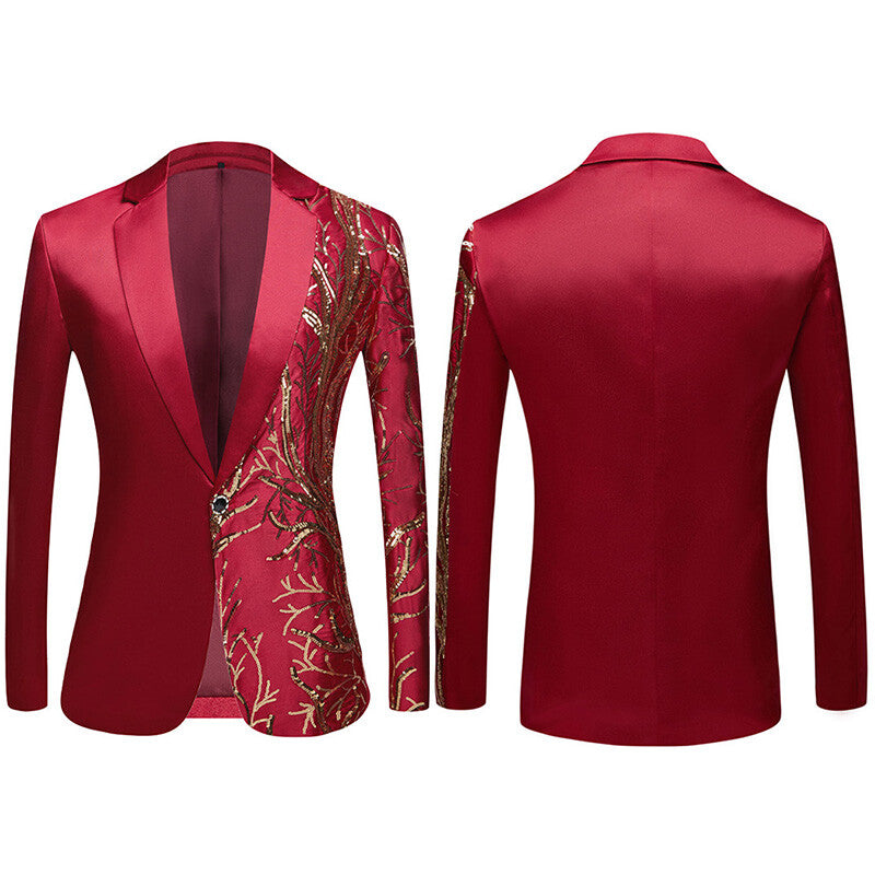 Men Shiny Sequin Tree Branch Dress Jacket Blazer Suit Top Stage Wedding Party