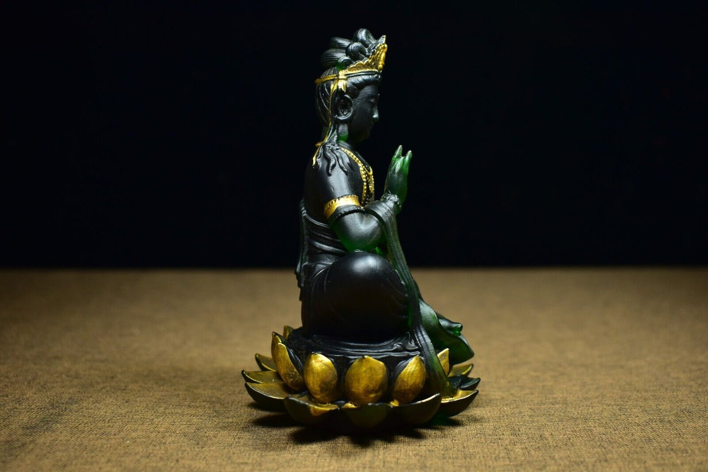 Collectible China ancient Coloured glaze handmade lotus Guanyin buddha statue