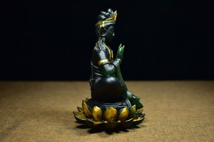 Collectible China ancient Coloured glaze handmade lotus Guanyin buddha statue