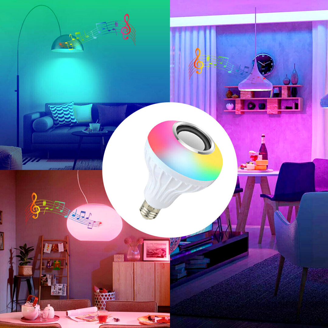 3PACK- Altavoz inalámbrico Bluetooth E27 Bombilla LED Música RGB Colores EE. UU.