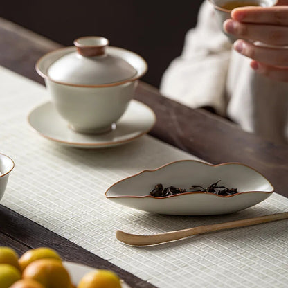 Retro Cream Ru Kiln Ceramic Tea Scoops Tea Leaf Container Tea Shovel Tea Vessel