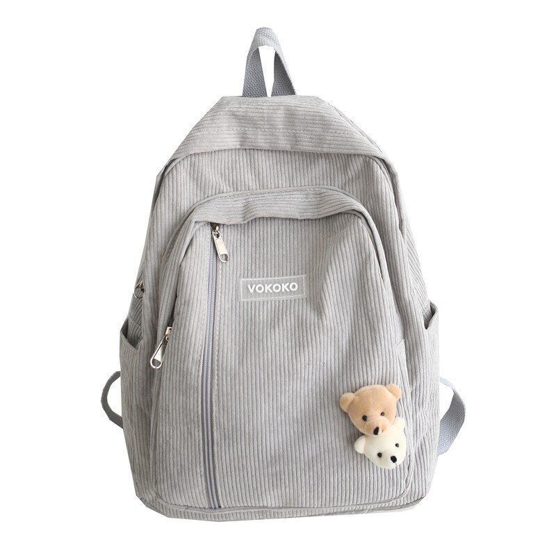 Stripe Corduroy Woman Backpack Schoolbag Fashion Bag Student Book Pack Polyester