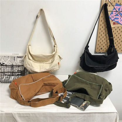 100% Cotton Teenager Canvas Big Shoulder Bag Multi-pockets Messenger 38*26*12 CM