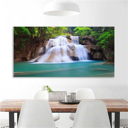 Large art prints Home Decor Canvas Painting Wall Art Forest Waterfall Green