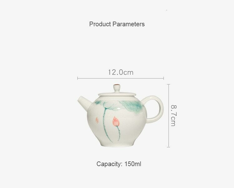 150ml Porcelain Hand Painted Lotus Pattern Teapot Chinese Kung Fu Drinkware