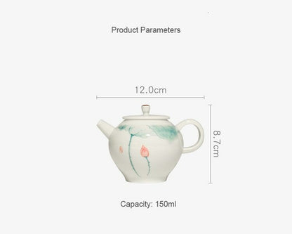 150ml Porcelain Hand Painted Lotus Pattern Teapot Chinese Kung Fu Drinkware