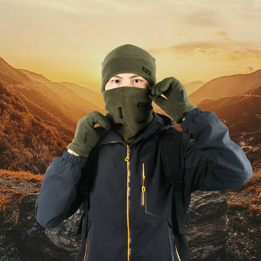 3pcs Winter Fleece Scarf Hat Gloves Set Outdoor Cycling Camping Neck Collar Warm