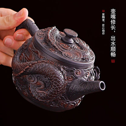 Handmade Purple Pottery Dragon Teapot 450ml Vintage Gongfu Tea Set