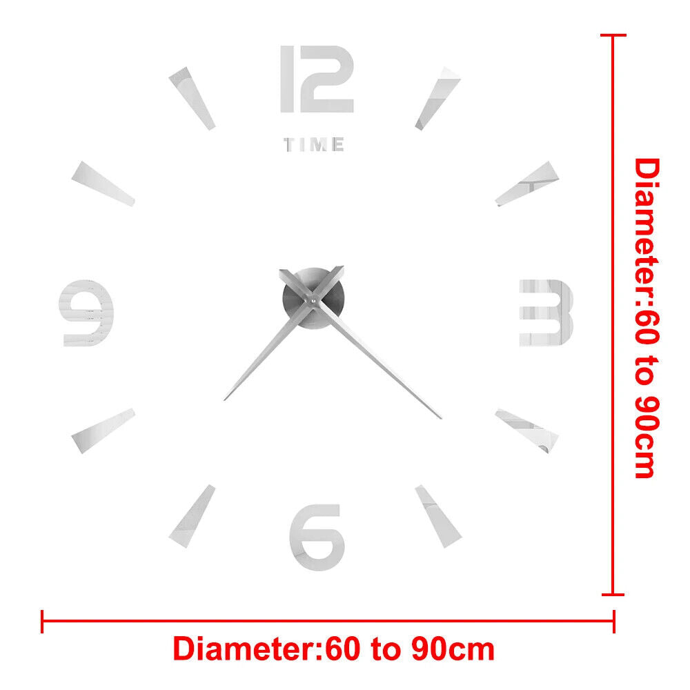 DIY Wall Clocks 27~47in Modern Mirror Number Sticker Living Room Decor Frameless