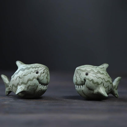 Handmade Watermelon Shark Tea Pet Ornament 7cm Chinese Tea Table Decor Tea Play