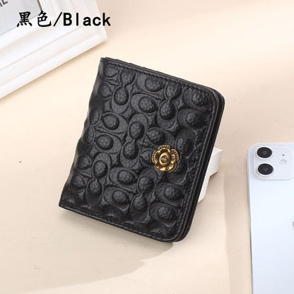 Genuine Leather Short Fashion Embossed Coins Purses Hasp Wallets 9*10*2 CM 1 PC