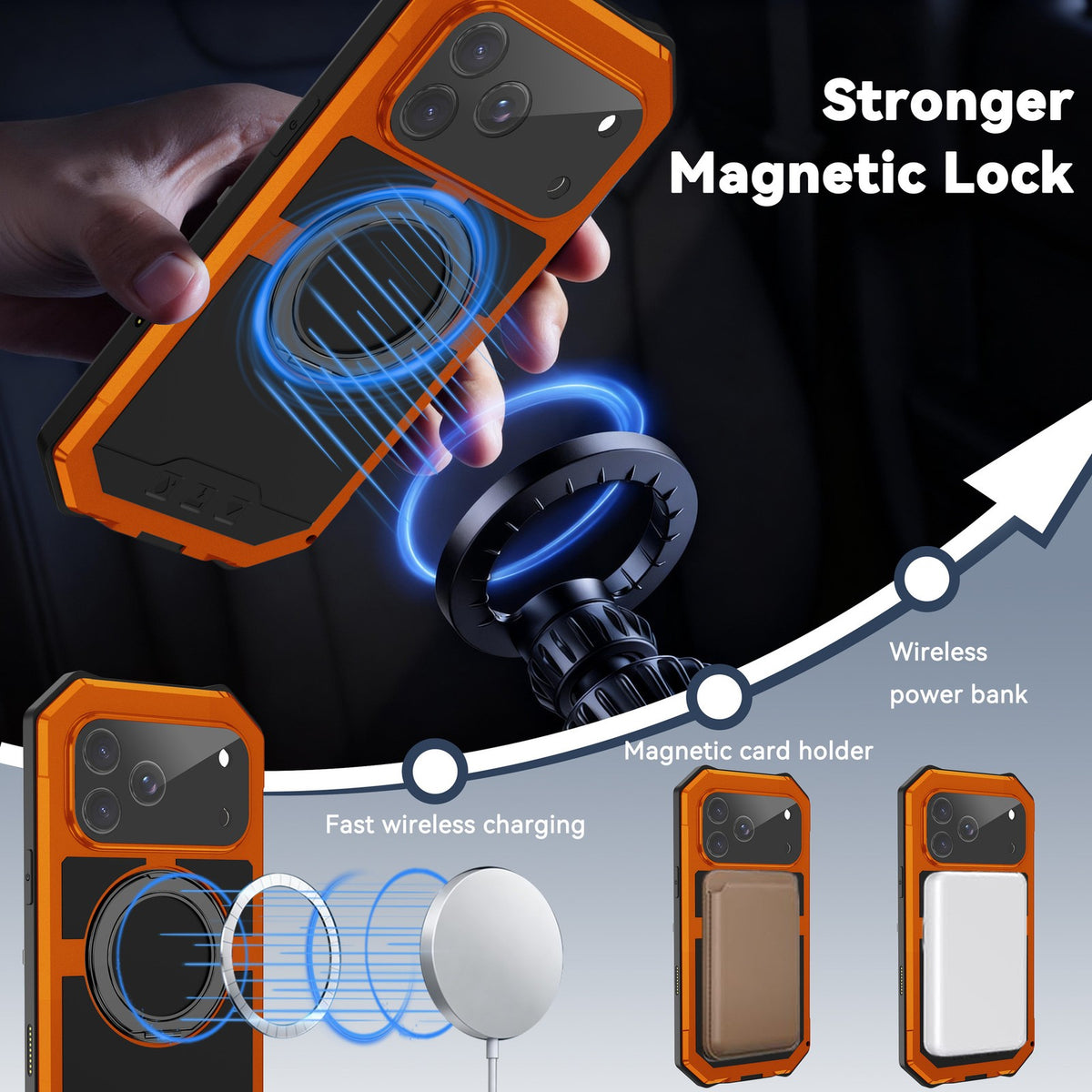 For 17 Pro Max Armor Design Magnetic Anti-Fall Metal Mobile Phone Case Bracket
