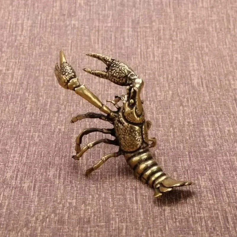 8.7cm Brass Lobster Sculpture Handmade Ornament Tea Pet Collectible Craft