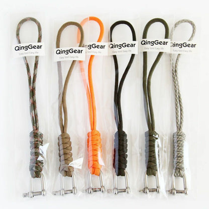 2PCS Handmade Knife Gear Braided Stainless Steel Shackle Keychain Parachute Cord