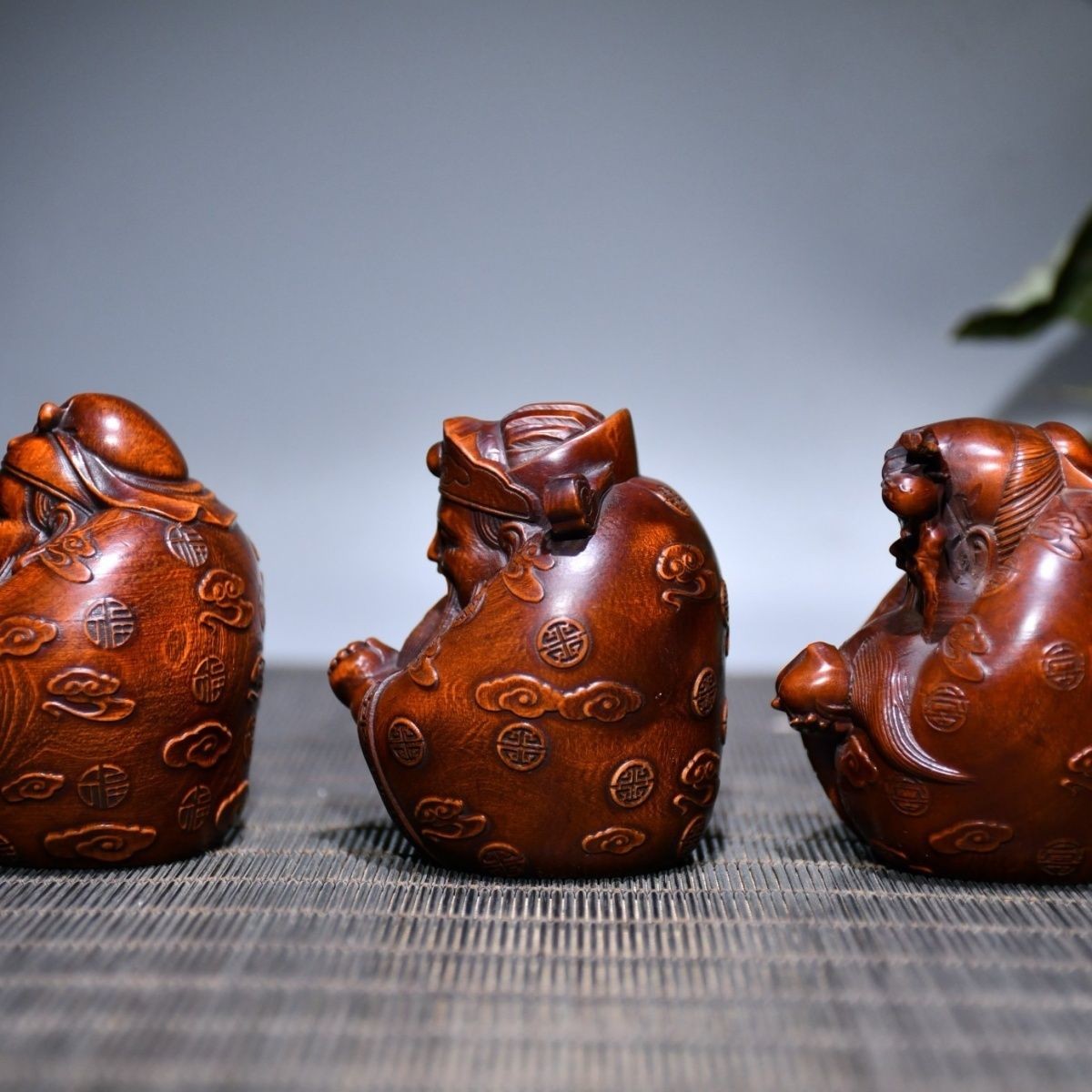 Boxwood Fu Lu Shou Statue 3pcs 1.97×2.76in 218g Wood Carving Decor