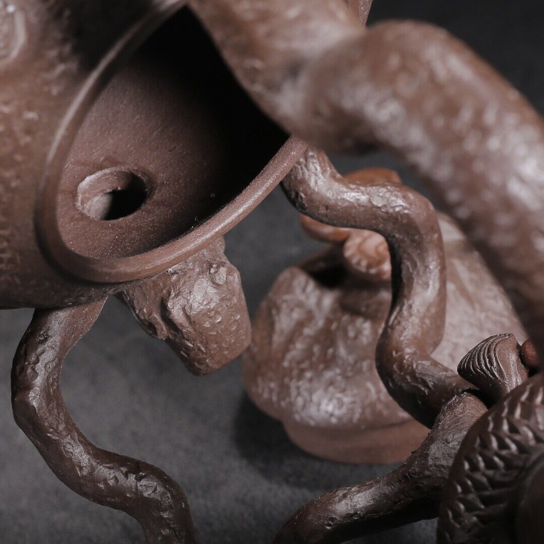 Vintage Chinese Yixing Purple Clay Teapot Zisha Ceramic Carving Dragon Teaware