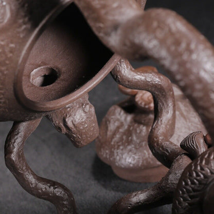 Vintage Chinese Yixing Purple Clay Teapot Zisha Ceramic Carving Dragon Teaware