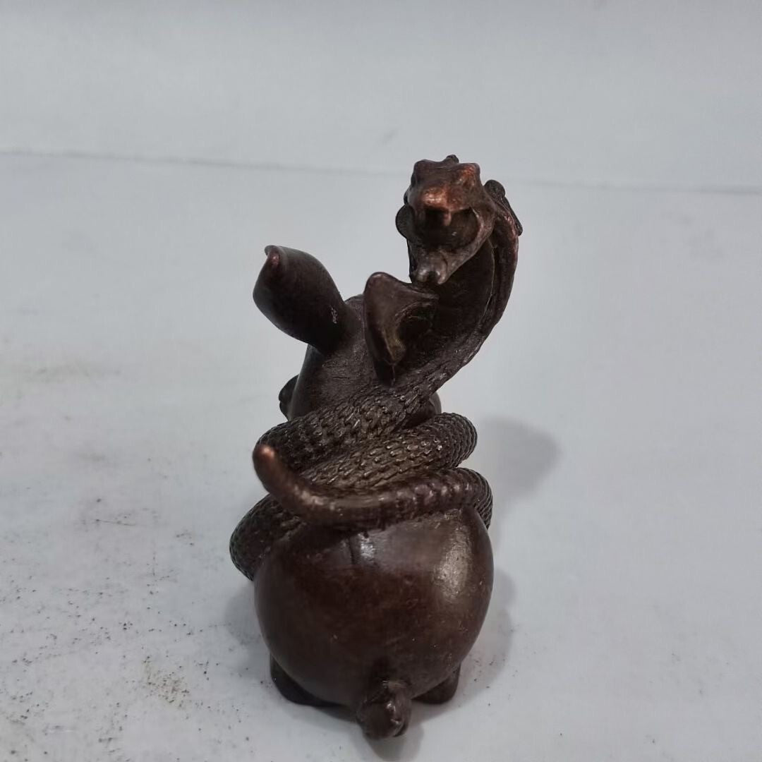 chinese bronze rabbit snake statue figure collectable tea pet table decoration