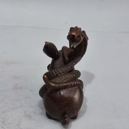 chinese bronze rabbit snake statue figure collectable tea pet table decoration
