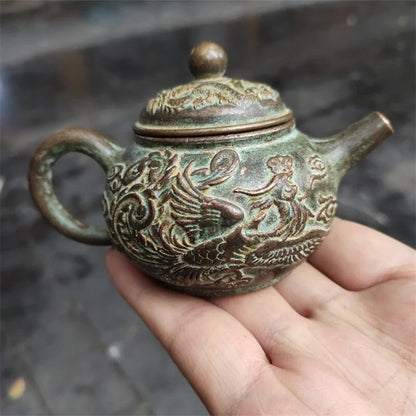 Brass Dragon and Phoenix Wine Pot and Teapot Old Fashioned Copper Kettle