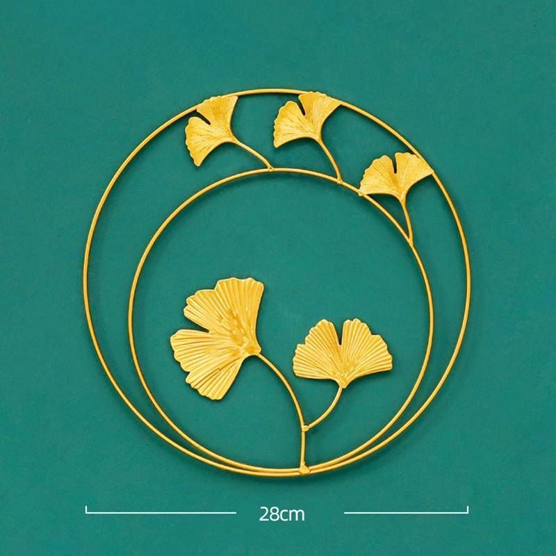 Wall Hanging Ornament 24cm Iron Golden Picture Frame Ginkgo Leaf Palm Tree Decor