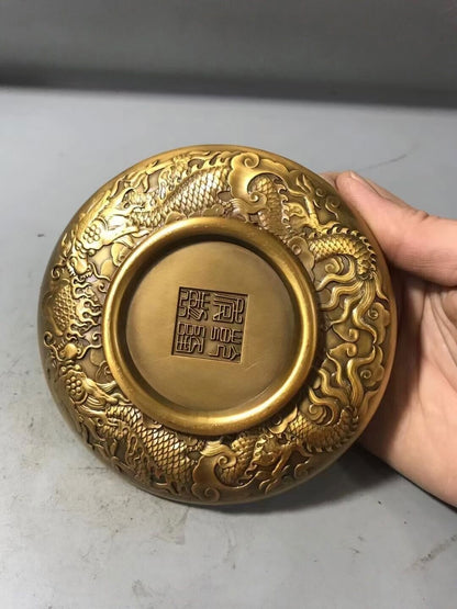 Chinese bronze kirin statue collectable tea pet plate home decor Art gift