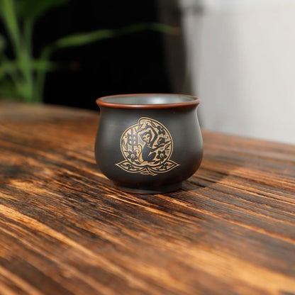 70ml Chinese Purple Pottery Handcarved Twelve Zodiac Master Cup Kungfu Teaware