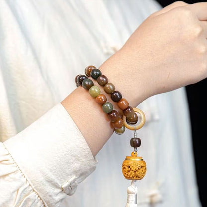 Dunhuang Flying Apsara White Jade Bodhi Mala Bracelet Prayer Beads