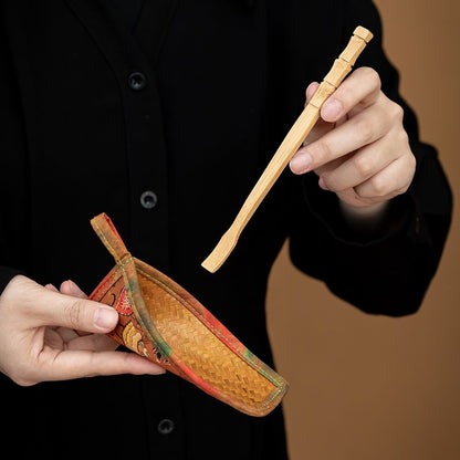 Vine Weaving and Bamboo Weaving Tea Scoop Handmade Bamboo Chinese Tea Ceremony