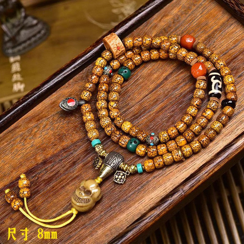 Old 108 Tibetan Lotus Beads Mala 7mm Prayer Beads Necklace 28"
