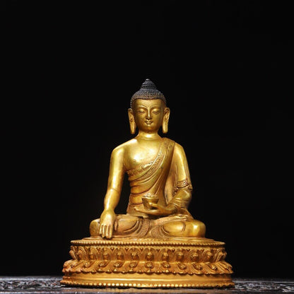 8" Tibetan Buddhism Bronze Gilt Menla Medicine Buddha Medical God Lotus Statue