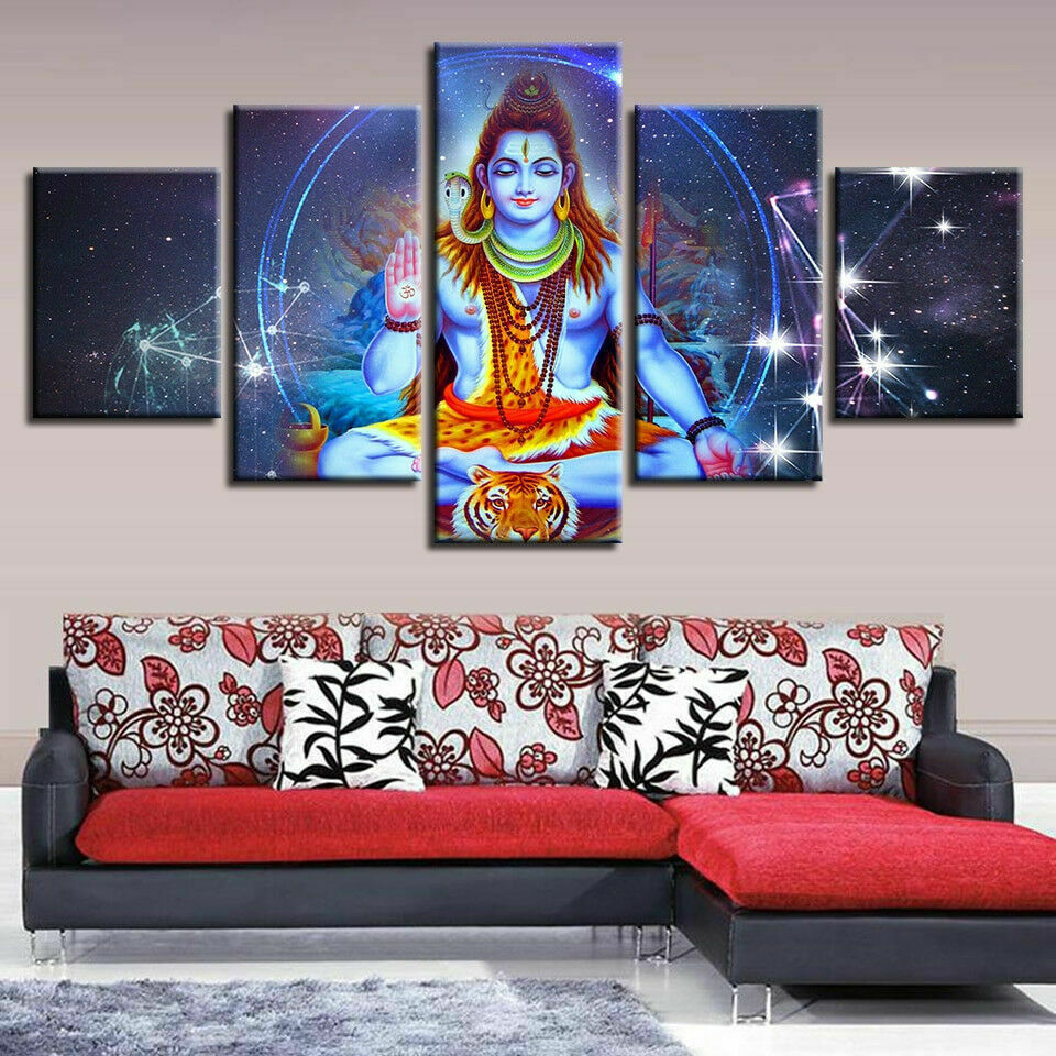 Lord Shiva Blessing Hindu God Canvas Print Painting Wall Art Home Decor 5PCS