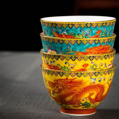 Chinese Tea Cup Dragon Phoenix Print Master Cup 85ml Porcelain Cup Of Tea China