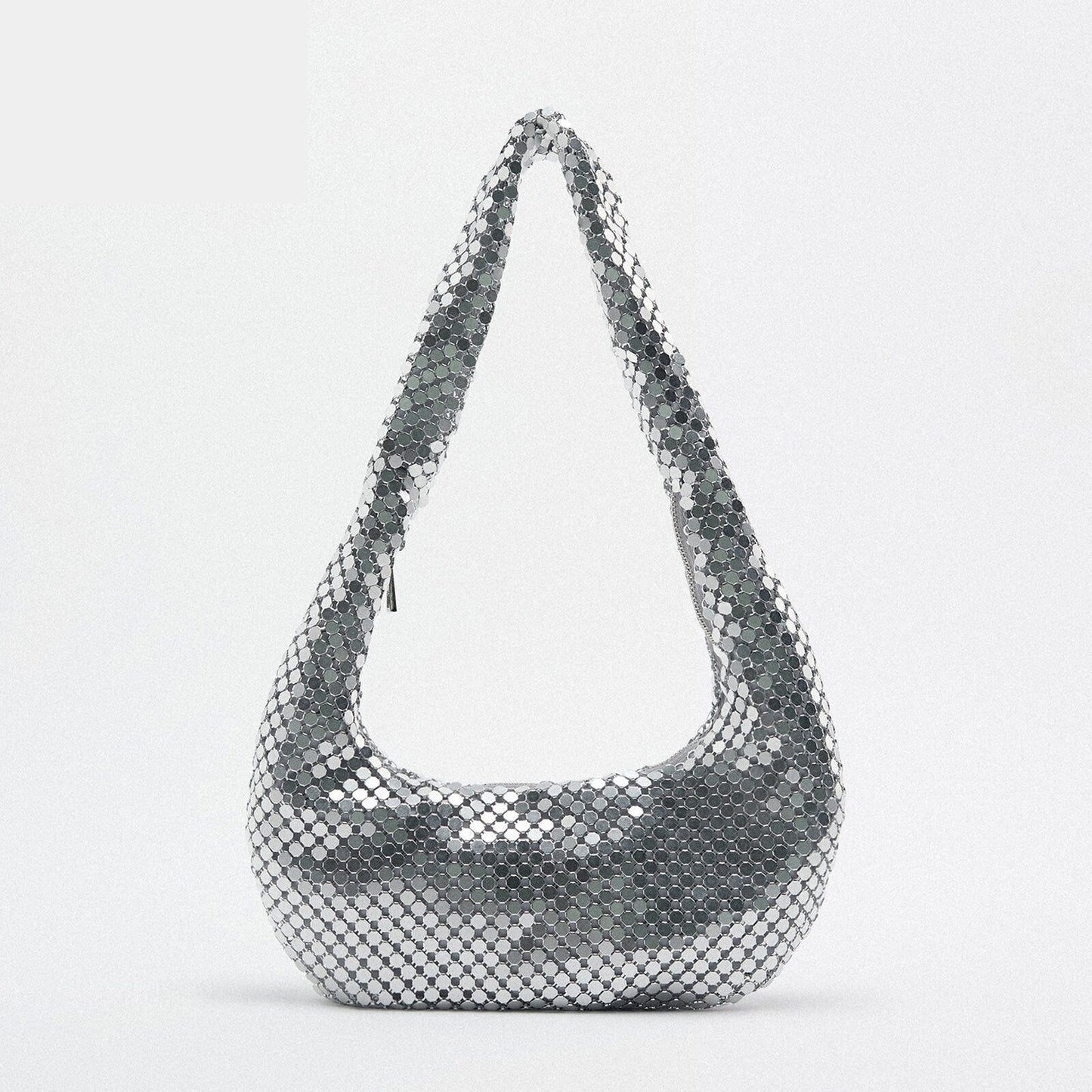 Mesh Shoulder Bags Silver Handbag Hobos Purse Small Underarm Bag 25.5*21.5*2 CM