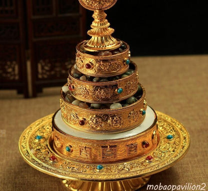 7"BUDDHISM BUDDHA ALTAR MUST: BLESSED GOLD GILT MANDALA SET ORNAMENTHome Design