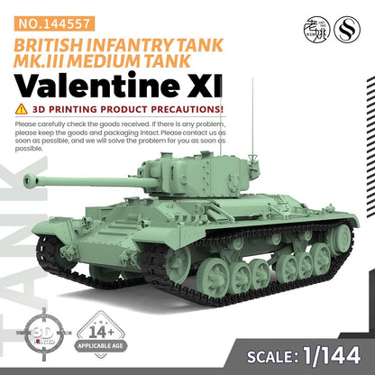 SSMODEL SS144557 1/144 Military Model British Valentine.XI Infantry Tank Mk.III