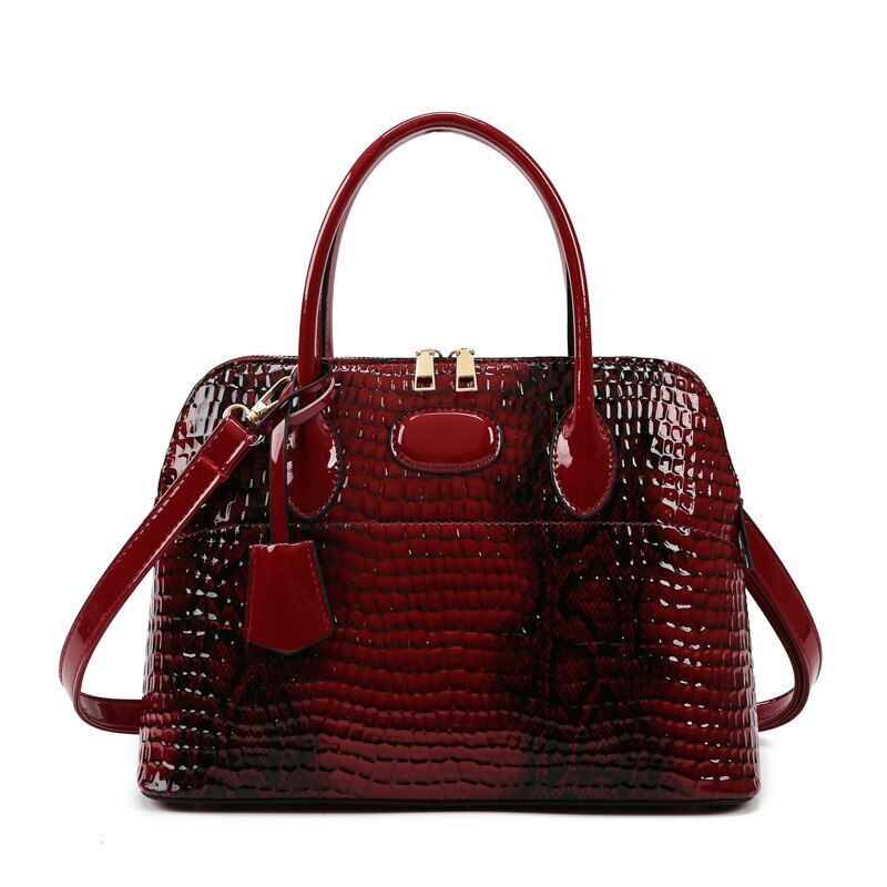 Soft Leather Handbag Pattern Shoulder Bag Large Messenger Purse Shell Red/ Green