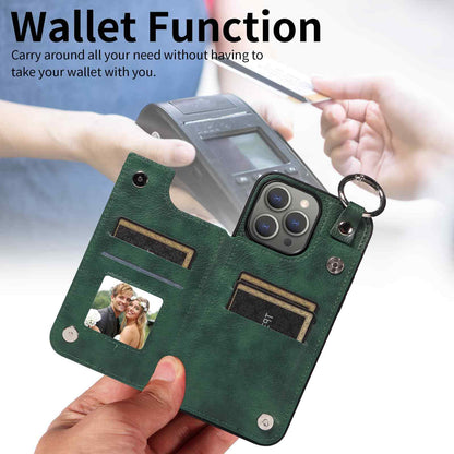 For iPhone 15 14 13 12 11 Pro Max Wallet Case with Card Holder Ring Buckle Cover