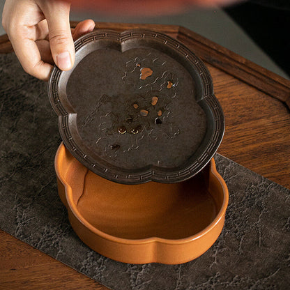 Antique Style Ceramic Tea Plate Water Reservoir Tea Tray Metal Holder For Teapot