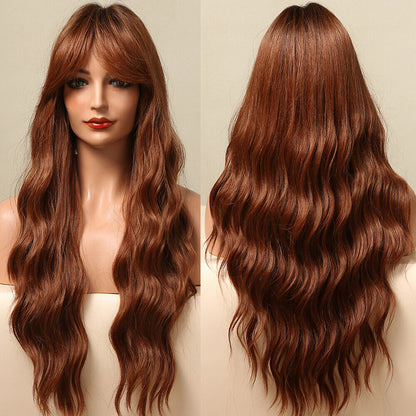Long Wavy Wigs with Bangs Cosplay Party Synthetic Hair Wigs for Black Women