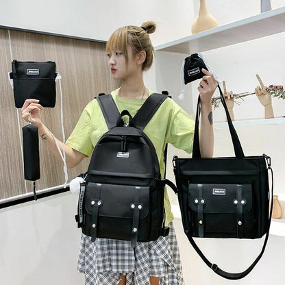 5 Pcs Sets School Bags Teenage Girls Women Backpacks Laptop Travel Bagpack Solid