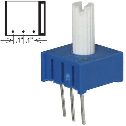2K Ohm ½W Single Turn Cermet Potentiometer with Shaft, 0.1" Pin Spacing, ⅜-inch